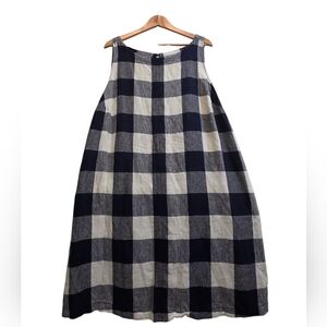 Ava & Viv Blue & White Checked Linen Blend Sleeveless A-Line Dress Size 1X EUC